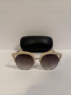 Jimmy Choo Round Gradient Sunglasses with Crystal Trim - Cream/Gold
